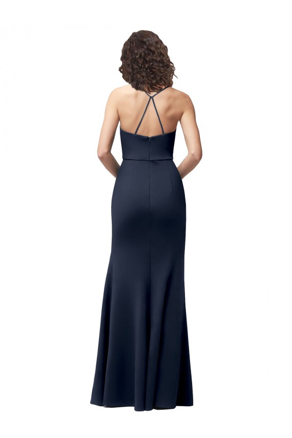 Acheter Bleu marine foncé Fourreau Bretelles spaghetti Crêpe Stretch Longue Formelles Robes demoiselle d'honneur / Robes de soirée / Robes de bal
