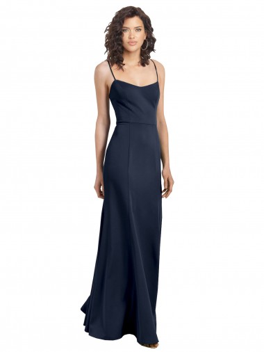 Acheter Bleu marine foncé Fourreau Col Haut Bretelles spaghetti Crêpe Stretch Longue Formelles Robes demoiselle d'honneur / Robes de soirée / Robes de bal