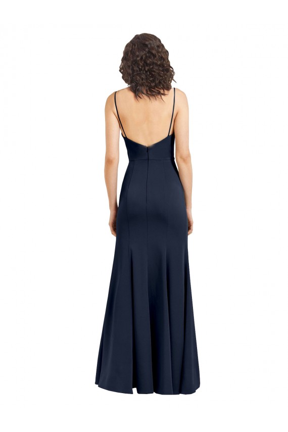 Acheter Bleu marine foncé Fourreau Col Haut Bretelles spaghetti Crêpe Stretch Longue Formelles Robes demoiselle d'honneur / Robes de soirée / Robes de bal