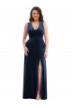 Acheter Bleu marine foncé Fourreau Col V Velours Stretch Longue Formelles Robes demoiselle d'honneur / Robes de soirée / Robes de bal