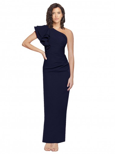Acheter Bleu marine foncé Fourreau Crêpe Stretch Longue Formelles Robes demoiselle d'honneur / Robes de soirée / Robes de bal