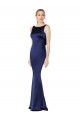 Acheter Bleu marine foncé Fourreau Licou Col Haut Satiné Stretch Longue Formelles Robes demoiselle d'honneur / Robes de soirée / Robes de bal