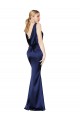 Acheter Bleu marine foncé Fourreau Licou Col Haut Satiné Stretch Longue Formelles Robes demoiselle d'honneur / Robes de soirée / Robes de bal