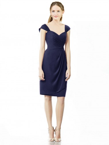 Acheter Bleu marine foncé Fourreau Mousseline Courte Robes demoiselle d'honneur