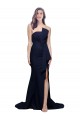 Acheter Bleu marine foncé Fourreau Sans bretelle Balayage train Crêpe Stretch Longue Robes demoiselle d'honneur / Robes de bal