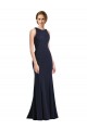 Acheter Bleu marine foncé Fourreau Scoop Col Haut Crêpe Stretch Longue Robes demoiselle d'honneur / Robes de bal