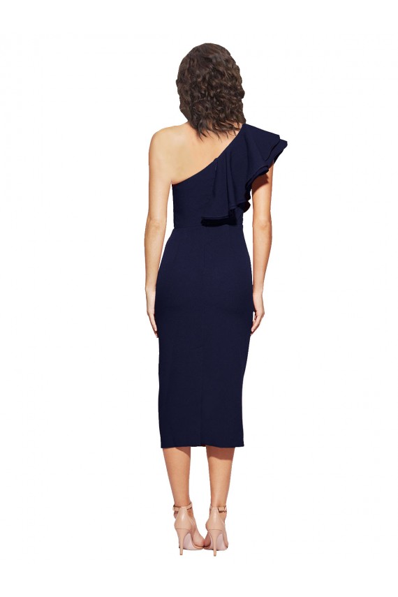 Acheter Bleu marine foncé Fourreau midi Crêpe Stretch Courte Robes demoiselle d'honneur / Robes de soirée / Robes de cocktail