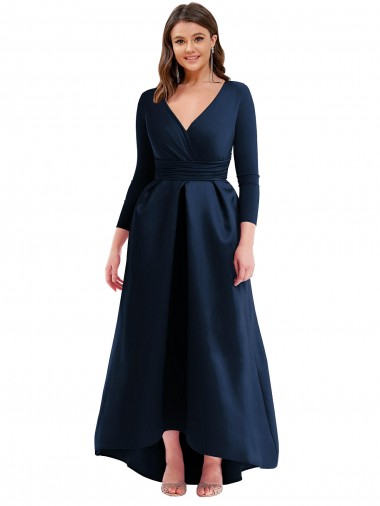 Acheter Bleu marine foncé Princesse Col V Spandex Longue Asymétrique Formelles Robes demoiselle d'honneur / Robes de soirée / Robes de bal