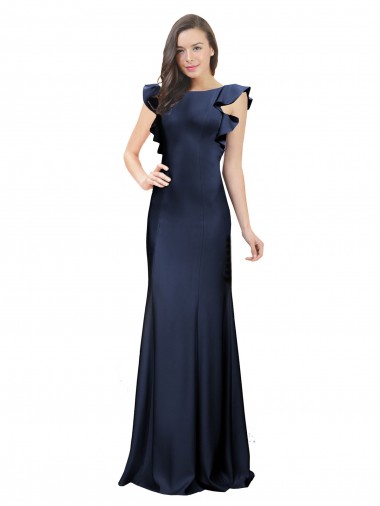 Acheter Bleu marine foncé Sirène Bateau Crêpe Stretch Longue Robes demoiselle d'honneur / Robes de bal