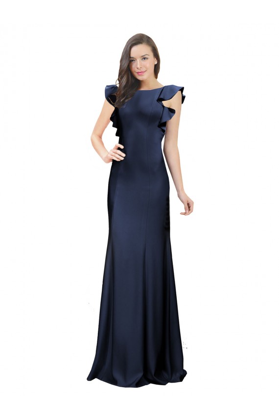 Acheter Bleu marine foncé Sirène Bateau Crêpe Stretch Longue Robes demoiselle d'honneur / Robes de bal