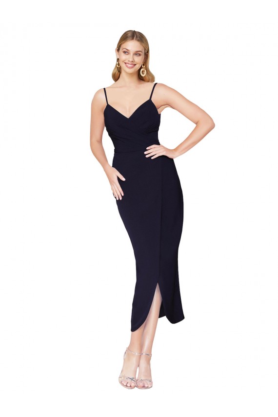 Acheter Bleu marine foncé Sirène Bretelles spaghetti Crêpe Stretch Courte Asymétrique Robes demoiselle d'honneur / Robes de soirée / Robes de cocktail