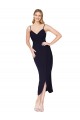 Acheter Bleu marine foncé Sirène Bretelles spaghetti Crêpe Stretch Courte Asymétrique Robes demoiselle d'honneur / Robes de soirée / Robes de cocktail