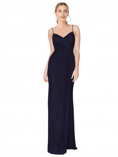 Acheter Bleu marine foncé Sirène Bretelles spaghetti Mousseline Longue Formelles Robes demoiselle d'honneur / Robes de soirée / Robes de bal