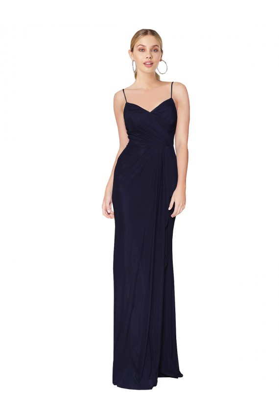 Acheter Bleu marine foncé Sirène Bretelles spaghetti Mousseline Longue Formelles Robes demoiselle d'honneur / Robes de soirée / Robes de bal