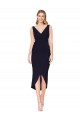 Acheter Bleu marine foncé Sirène Col V Crêpe Stretch Courte Asymétrique Robes demoiselle d'honneur / Robes de soirée / Robes de cocktail