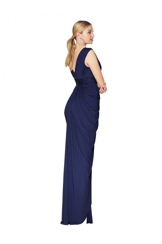 Acheter Bleu marine foncé Sirène Col V Mousseline Longue Formelles Robes demoiselle d'honneur / Robes de soirée / Robes de bal