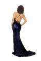 Acheter Bleu marine foncé Sirène Col V Paillette Longue Formelles Robes demoiselle d'honneur / Robes de soirée / Robes de bal