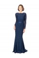 Acheter Bleu marine foncé Sirène Col bijou Balayage train Dentelle Longue Robes demoiselle d'honneur