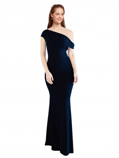 Acheter Bleu marine foncé Sirène Crêpe Stretch Longue Formelles Robes demoiselle d'honneur / Robes de soirée / Robes de bal