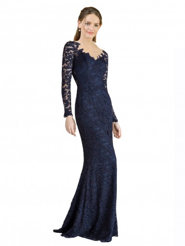 Acheter Bleu marine foncé Sirène Dentelle Longue Robes demoiselle d'honneur / Robes de bal