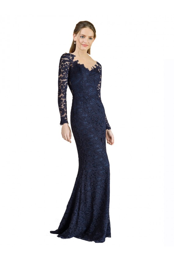Acheter Bleu marine foncé Sirène Dentelle Longue Robes demoiselle d'honneur / Robes de bal