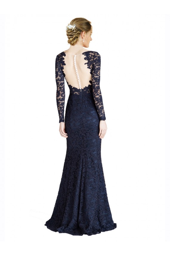 Acheter Bleu marine foncé Sirène Dentelle Longue Robes demoiselle d'honneur / Robes de bal