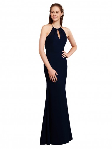 Acheter Bleu marine foncé Sirène Licou Mousseline Longue Robes demoiselle d'honneur