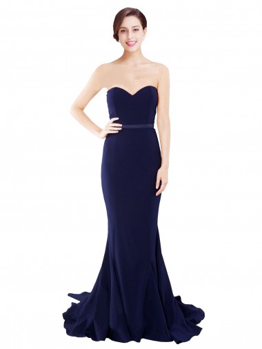 Acheter Bleu marine foncé Sirène Sans bretelle Balayage train Crêpe Stretch Longue Robes demoiselle d'honneur / Robes de bal