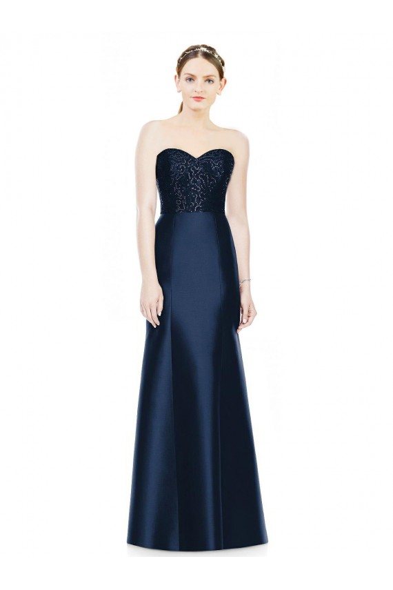 Acheter Bleu marine foncé Sirène Sans bretelle Satiné Longue Robes demoiselle d'honneur