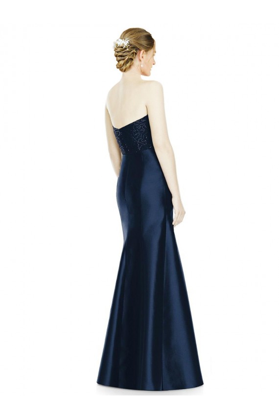 Acheter Bleu marine foncé Sirène Sans bretelle Satiné Longue Robes demoiselle d'honneur
