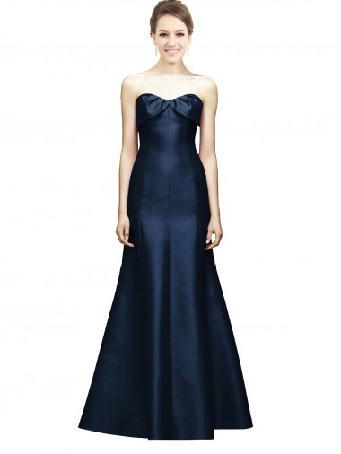 Acheter Bleu marine foncé Sirène Sans bretelle Satiné Longue Robes demoiselle d'honneur