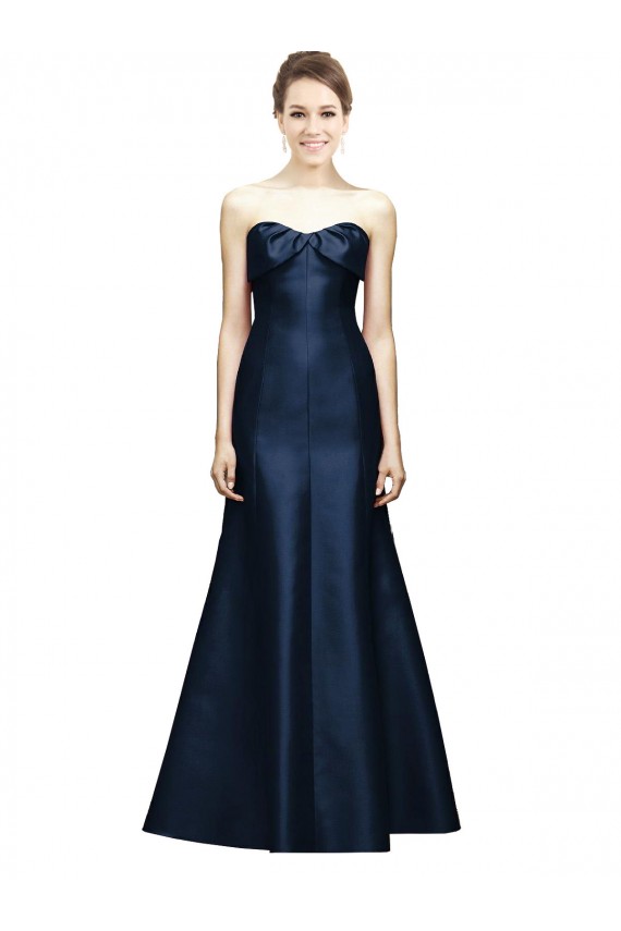 Acheter Bleu marine foncé Sirène Sans bretelle Satiné Longue Robes demoiselle d'honneur