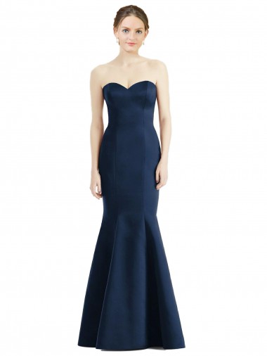Acheter Bleu marine foncé Sirène Satiné Longue Robes demoiselle d'honneur