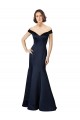 Acheter Bleu marine foncé Sirène Épaule Dénudée Col V Satiné Longue Robes demoiselle d'honneur / Robes de bal
