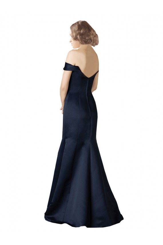Acheter Bleu marine foncé Sirène Épaule Dénudée Col V Satiné Longue Robes demoiselle d'honneur / Robes de bal