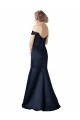 Acheter Bleu marine foncé Sirène Épaule Dénudée Col V Satiné Longue Robes demoiselle d'honneur / Robes de bal