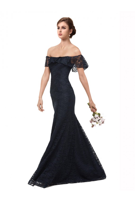 Acheter Bleu marine foncé Sirène Épaule Dénudée Dentelle Longue Robes demoiselle d'honneur / Robes de bal