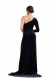Acheter Bleu marine foncé Trapèze Balayage train Velours Stretch Longue Formelles Robes demoiselle d'honneur / Robes de soirée / Robes de bal