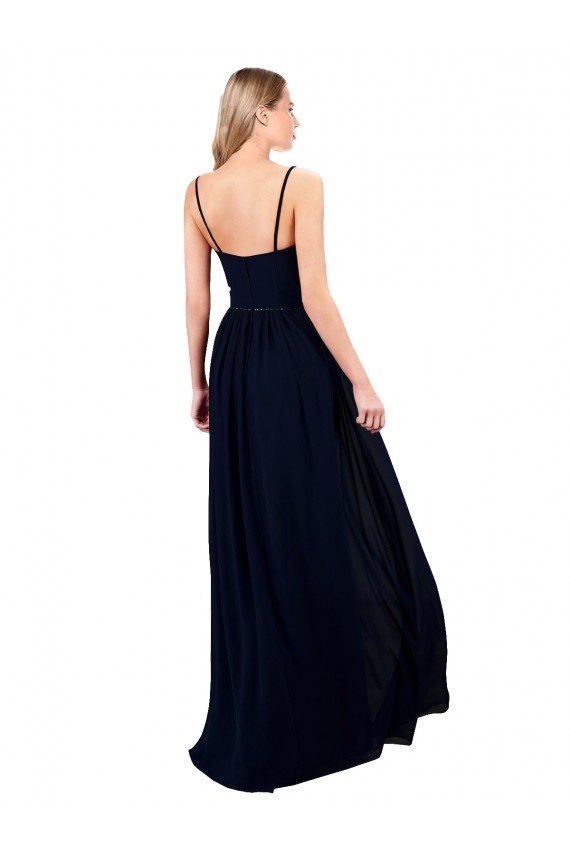 Acheter Bleu marine foncé Trapèze Bretelles spaghetti Mousseline Longue Formelles Robes demoiselle d'honneur / Robes de soirée