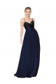 Acheter Bleu marine foncé Trapèze Bretelles spaghetti Mousseline Paillette Longue Robes demoiselle d'honneur / Robes de bal