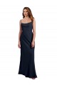 Acheter Bleu marine foncé Trapèze Bretelles spaghetti Scoop Mousseline Longue Robes demoiselle d'honneur