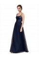 Acheter Bleu marine foncé Trapèze Bretelles spaghetti Tulle Dentelle Longue Robes demoiselle d'honneur
