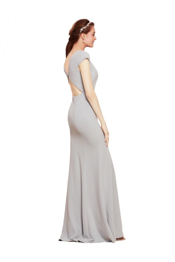 Acheter Bleu marine foncé Trapèze Col Bateau Crêpe Stretch Longue Formelles Robes demoiselle d'honneur / Robes de soirée / Robes de bal
