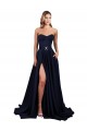 Acheter Bleu marine foncé Trapèze Col Haut Crêpe Stretch Longue Formelles Robes demoiselle d'honneur / Robes de soirée / Robes de bal