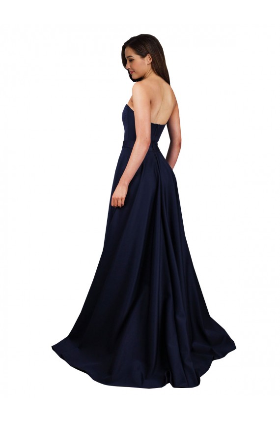 Acheter Bleu marine foncé Trapèze Col Haut Crêpe Stretch Longue Formelles Robes demoiselle d'honneur / Robes de soirée / Robes de bal
