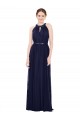 Acheter Bleu marine foncé Trapèze Col Haut Mousseline Longue Robes demoiselle d'honneur