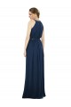 Acheter Bleu marine foncé Trapèze Col Haut Mousseline Longue Robes demoiselle d'honneur