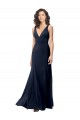 Acheter Bleu marine foncé Trapèze Col V Crêpe Stretch Longue Formelles Robes demoiselle d'honneur / Robes de soirée / Robes de bal