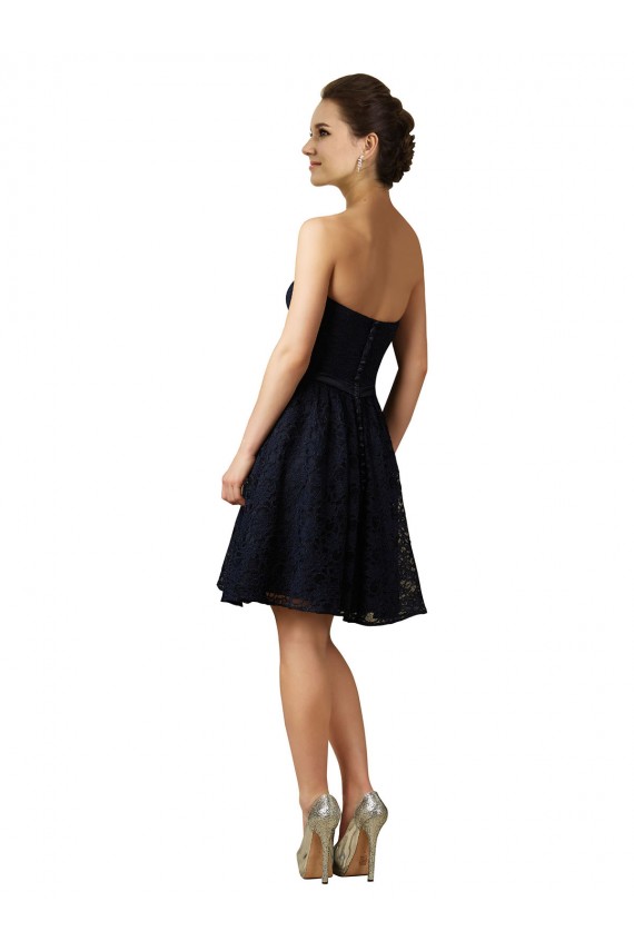 Acheter Bleu marine foncé Trapèze Col V Dentelle Courte Robes demoiselle d'honneur / Robes de cocktail