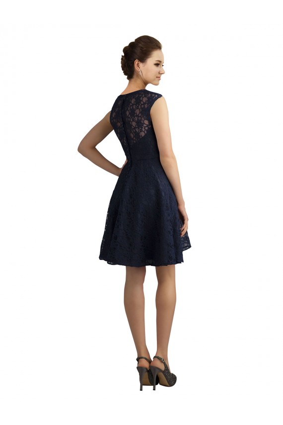 Acheter Bleu marine foncé Trapèze Col V Dentelle Courte Robes demoiselle d'honneur / Robes de cocktail